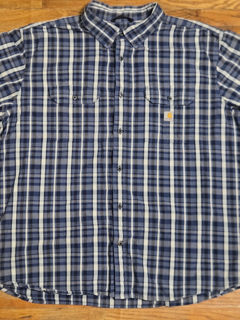 Carhartt Loose Fit Men’s 3XL Plaid Short Sleeve Button Down Shirt Blue White